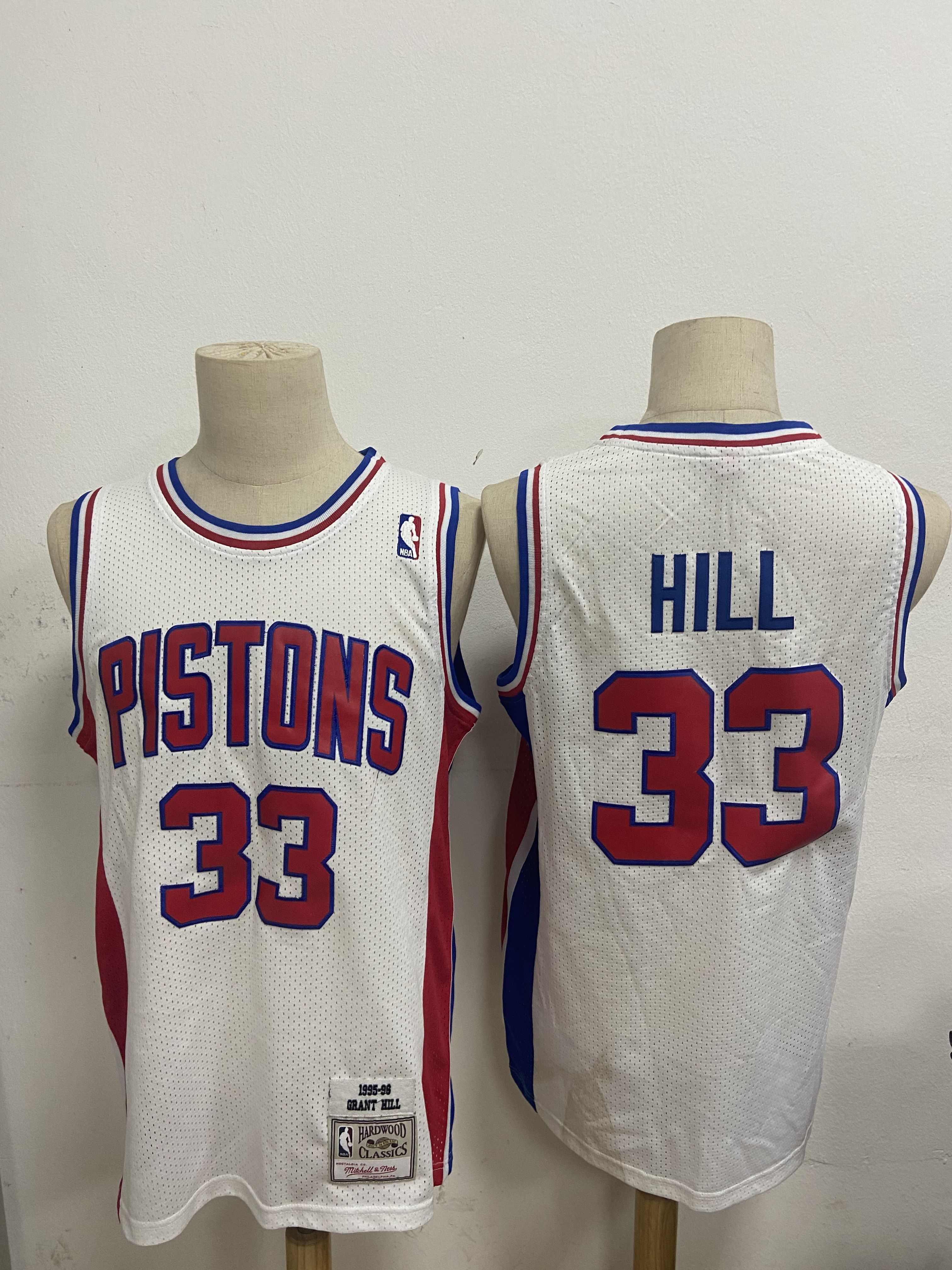 Men Detroit Pistons #33 Hill White Throwback NBA Jerseys->detroit pistons->NBA Jersey
